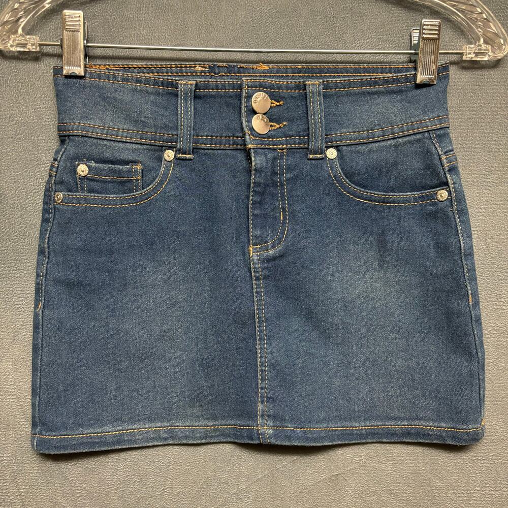 DKNY Y2K Denim Micro Mini Skirt Blue Low Rise Stretch Size 00 Booty